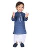 Vaanee Designz Cotton Knit Full Sleeves Chevron Printed Kurta Dhoti Set - Navy Blue