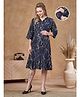 Lovely Mom's Rayon Woven Three Fourth Sleeves Marble Printed Maternity Dress With Side Zipper Nursing Access - Navy Blue