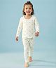 Kanvin Cotton Knit Full Sleeves Co-ord Thermal Set With Star Print & Vest - White
