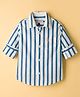 US Polo Assn 100% Cotton Woven Full Sleeves Shirt With Stripes - Navy Blue