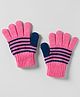 Model Knit Gloves With Stripes - Pink & Navy Blue
