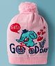 Model Knit Winter Cap With Pom Pom & Good Day & Elephant Design Pink - Diameter 9 cm