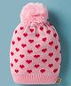 Model Knit Winter Cap With Pom Pom & Heart Design Pink - Diameter 9 cm