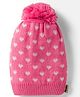 Model Knit Winter Cap With Pom Pom & Heart Design Pink - Diameter 9 cm