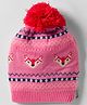 Model Knit Winter Cap With Pom Pom & Fox Design Pink - Diameter 9 cm