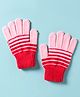 Model Knit Color Block Gloves With Stripes - Light Pink & Red