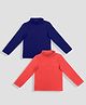 TRESNOVA Cotton Knit Pack Of 2 Full Sleeves Solid Turtle Neck Light Winter Tees - Navy Blue & Rust