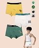TRESNOVA Cotton Elastane Knit Pack Of 3 Animal & Space Theme Printed Anti Microbial Boxers - Off White Yellow & Green
