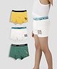 TRESNOVA Cotton Elastane Knit Pack Of 3 Animal & Space Theme Printed Anti Microbial Boxers - Off White Yellow & Green