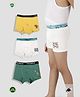 TRESNOVA Cotton Elastane Knit Pack Of 3 Animal & Space Theme Printed Anti Microbial Boxers - Off White Yellow & Green
