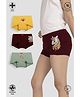 TRESNOVA Cotton Elastane Knit Pack Of 3 Unicorn & Fox Printed Anti Microbial Boy Shorts - Burgundy Yellow & Green