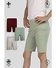 TRESNOVA Cotton Lycra Knit Pack Of 3 Solid Anti Microbial Cycling Shorts - Burgundy Grey & Green