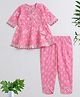 The Magic Wand Cotton Woven Three Fourth Sleeves Floral Printed & Gota Lace Embellished Kurti Pant Set - Pink