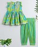The Magic Wand Cotton Woven Sleeveless Floral Printed & Gota Lace Embellished Kurti With Harem Pants Set - Green
