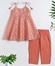The Magic Wand Chanderi Woven Sleeveless Drop Foil Printed Kurti Pant Set - Peach