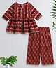 The Magic Wand Cotton Woven Three Fourth Sleeves Geometric Printed Top & Palazzo Set - Maroon