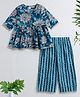 The Magic Wand Cotton Woven Three Fourth Sleeves Floral Printed Top & Palazzo Set - Blue