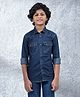 CRIMSOUNE CLUB Cotton Woven Full Sleeves Solid Shirt - Blue