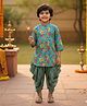 Saka Designs By Sapna Cotton Woven Three Fourth Sleeves Floral Printed Kurta Dhoti Set - Turquoise