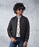 CRIMSOUNE CLUB Knit Full Sleeves Side Taped Light Winter Zipper Bomber Jacket - Black