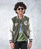 CRIMSOUNE CLUB Knit Full Sleeves Typography Embroidered Light Winter Bomber Jacket - Olive Green