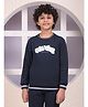 CRIMSOUNE CLUB Cotton Woven Full Sleeves Chill Vibes Graffiti Style Text Printed Light Winter Sweatshirt - Navy Blue