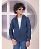 CRIMSOUNE CLUB Cotton Woven Full Sleeves Solid Hooded Light Winter Sweatshirt - Blue