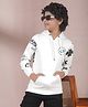 CRIMSOUNE CLUB Woven Full Sleeves Puzzle Printed Light Winter Hooded Sweatshirt - White