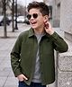 Kookie Kids Cotton Woven Full Sleeves Solid Color Shacket - Olive Green
