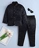 Fourfolds Woven Full Sleeves Cubes Embroidered Jodhpuri & Trousers Set - Black