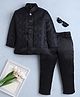 Fourfolds Woven Full Sleeves Cubes Embroidered Jodhpuri & Trousers Set - Black