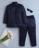 Fourfolds Woven Full Sleeves Cubes Embroidered Jodhpuri & Trousers Set - Navy Blue