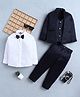 Fourfolds Woven Full Sleeves Cubes Embroidered 3 Piece Party Suit Set With Bow - Navy Blue