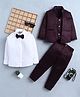 Fourfolds Woven Full Sleeves Cubes Embroidered 3 Piece Party Suit Set With Bow - Wine