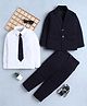 Fourfolds Cotton Blend Woven Full Sleeves Solid 3 Piece Party Suit Set With Tie - Navy Blue