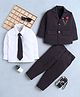 Fourfolds Cotton Blend Woven Full Sleeves Solid 3 Piece Party Suit Set With Tie - Grey