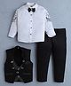 Fourfolds Cotton Blend Woven Full Sleeves Polka Dots & Typography Printed 3 Piece Party Suit Set With Bow - Black