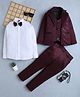 Fourfolds Woven Full Sleeves Sequins Embellished Striped 3 Piece Party Suit Set With Bow - Wine