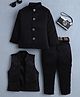 Fourfolds Woven Full Sleeves Floral Embroidered 3 Piece Party Suit Set - Black