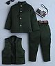 Fourfolds Woven Full Sleeves Floral Embroidered 3 Piece Party Suit Set - Dark Green
