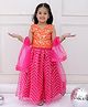 KID1 Jacquard Woven Sleeveless Floral Foil Printed Lehenga Choli With Dupatta Set - Orange & Pink