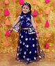 KID1 Net Woven Sleeveless Floral Embroidered Lehenga Choli With Attached Jacket & Dupatta Set - Navy Blue