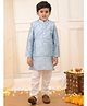 KID1 Silk Woven Full Sleeves Solid Kurta Pyjama With Mirror Work Detailed Jacket Set - Sky Blue