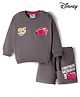 Bonfino Disney Terry Knit Full Sleeves Oversized Sweatshirt & Shorts Set with Cars Graphic - Grey