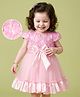 Mark & Mia Woven Half Sleeves Party Dress with Bow & Floral Applique - Pink