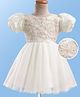 Mark & Mia Woven Half Sleeves Party Dress With Floral Embroidery On Yoke - White & Beige