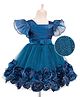 Mark & Mia Woven Half Sleeves Shimmer Party Frock With Floral Corsage - Blue