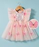 Mark & Mia Woven Frill Sleeves Frock Style Party Onesie With Butterfly Applique & Sequin Detailing - Peach