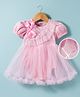 Mark & Mia Woven Half Sleeves Frock Style Party Onesie With Bow Applique - Pink