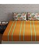 Huesland by Ahmedabad Cotton 144 TC Stripes King Size Bedsheet Cotton with 2 Pillow Covers | 108 x 108 inches | Orange & Green